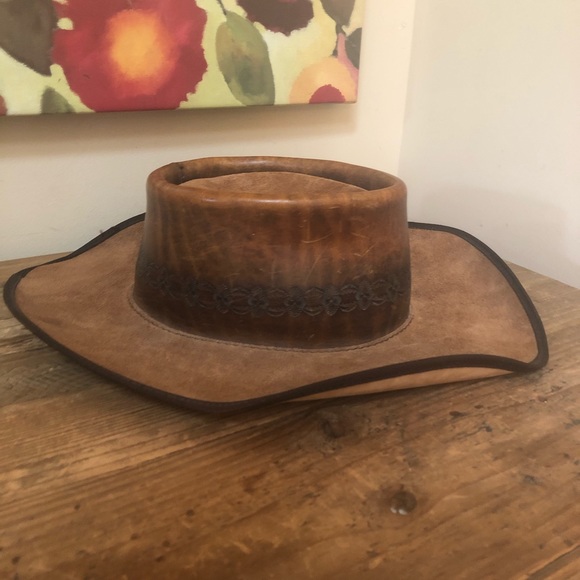 VTG San Zeno Handmade Leather Tooled Leather Hat XL - Picture 3 of 9